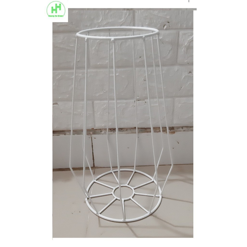 Kệ Sắt Đỡ Chậu Hoa - Lồng đèn sắt, ĐK1 = 18cm, ĐK2 = 15cm, Chiều Cao 36cm, Màu Trắng