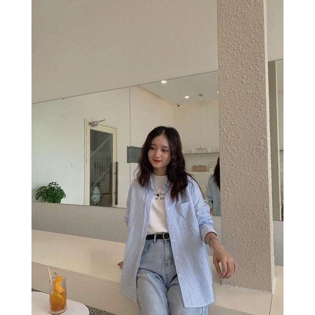 SM380 - ÁO SƠ MI DÀI TAY KẺ SỌC NHỎ 1 TÚI