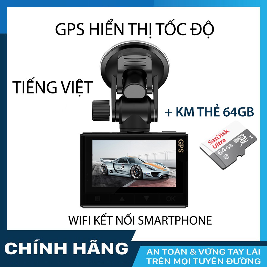 Camera hành trình ô tô Waha 01GW GPS Wifi + thẻ nhớ 16/32/64 GB Class 10