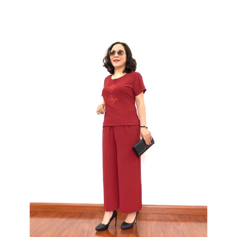 SNU37 - BỘ ĐŨI QUẦN DÀI ÁO CỘC THÊU THOI CÚC BỌC CHO MẸ | BigBuy360 - bigbuy360.vn