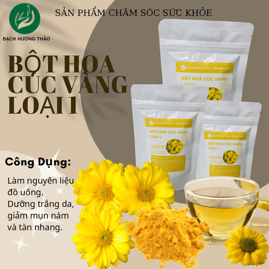 Bột hoa cúc vàng loại 1 | Sấy lạnh | Bột hoa cúc nguyên chất đắp mặt nạ thanh lọc da, làm mờ nám, sạm | Bạch Hương Thảo