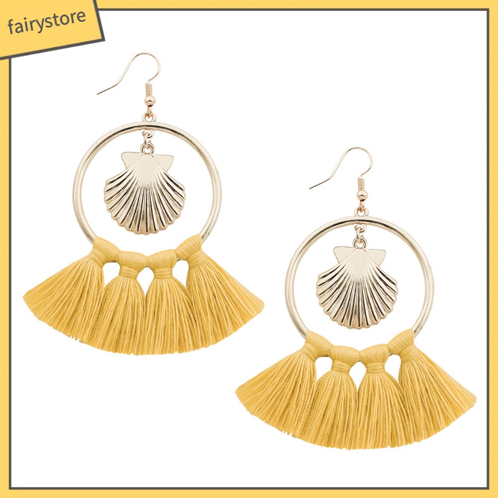 Khuyên Tai Dài Phối Tua Rua Phong Cách Bohemian Thời Trang