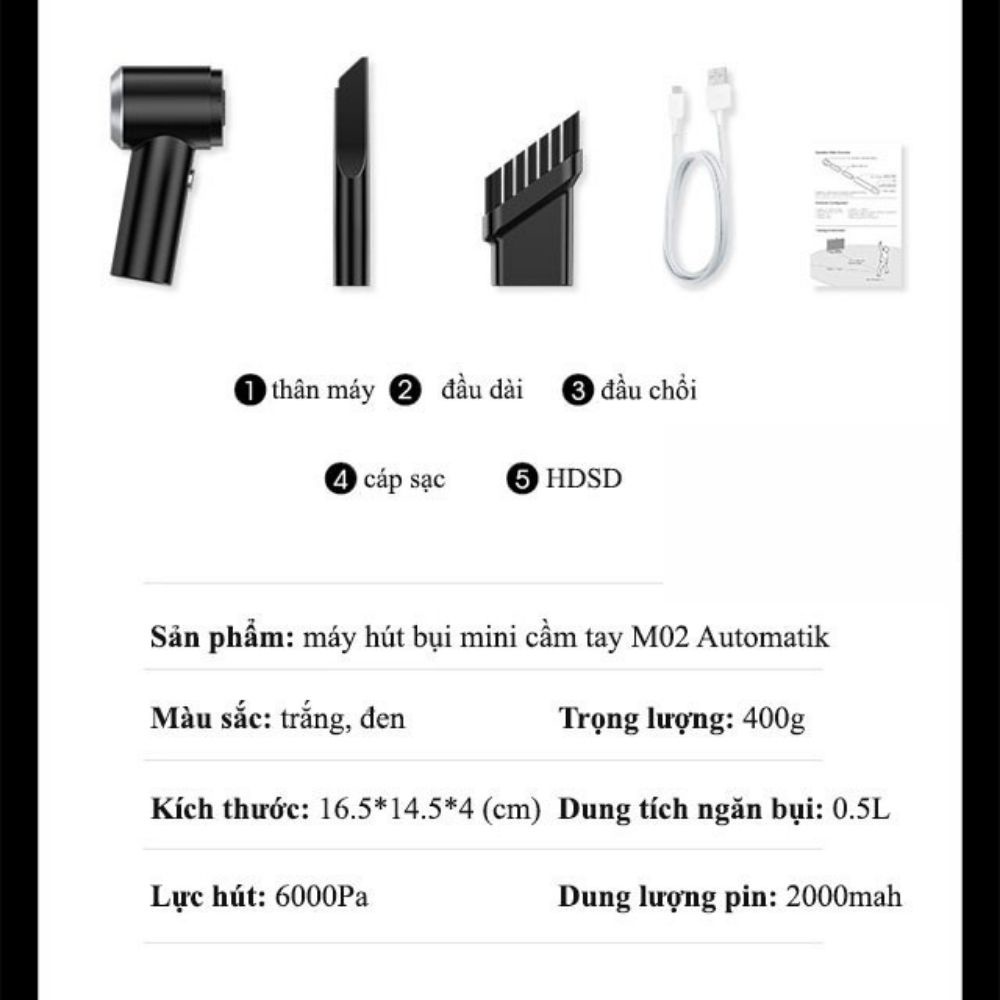 Máy hút bụi cầm tay không dây AIKESI, Máy Hút Bụi Mini Không Dây Có Đèn LED Cho, Ô Tô, Thú Cưng, Gia Đình