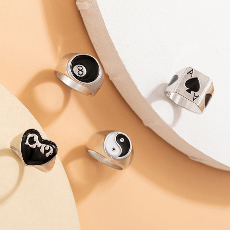 Bộ 4 Nhẫn Kim Loại Cân Bằng Âm Dương Độc Đáo Cho Nam