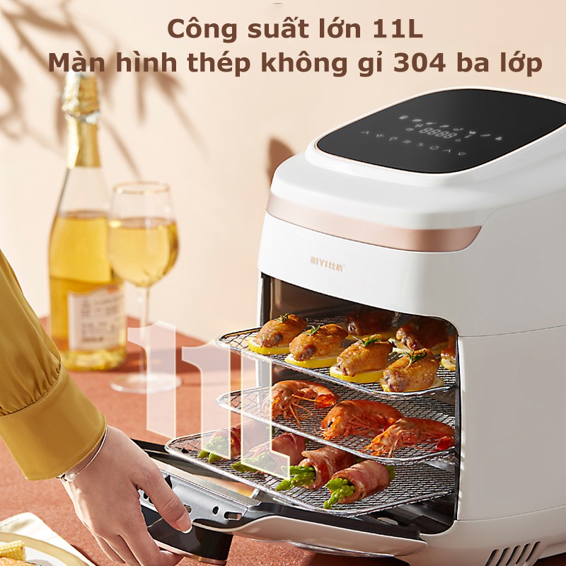 Lò nướng chân không BIYI 602A  có dung tích lớn 11L, chỉ với 1 chiếc lò nướng chân không có đến 6 chức năng tiện dụng