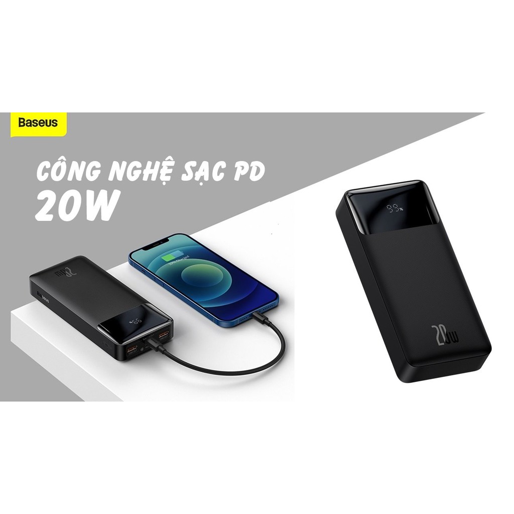 Sạc dự phòng Baseus 20.000 mAh Bipow sạc nhanh 20W (chính hãng)