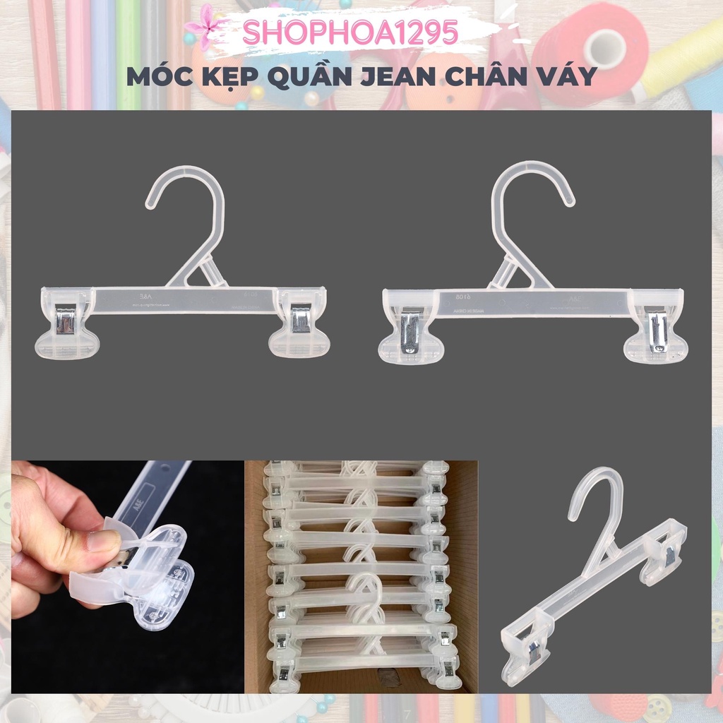 Móc kẹp quần áo người lớn nhựa dẻo trong, móc treo kẹp quần jean chân váy tiện lợi