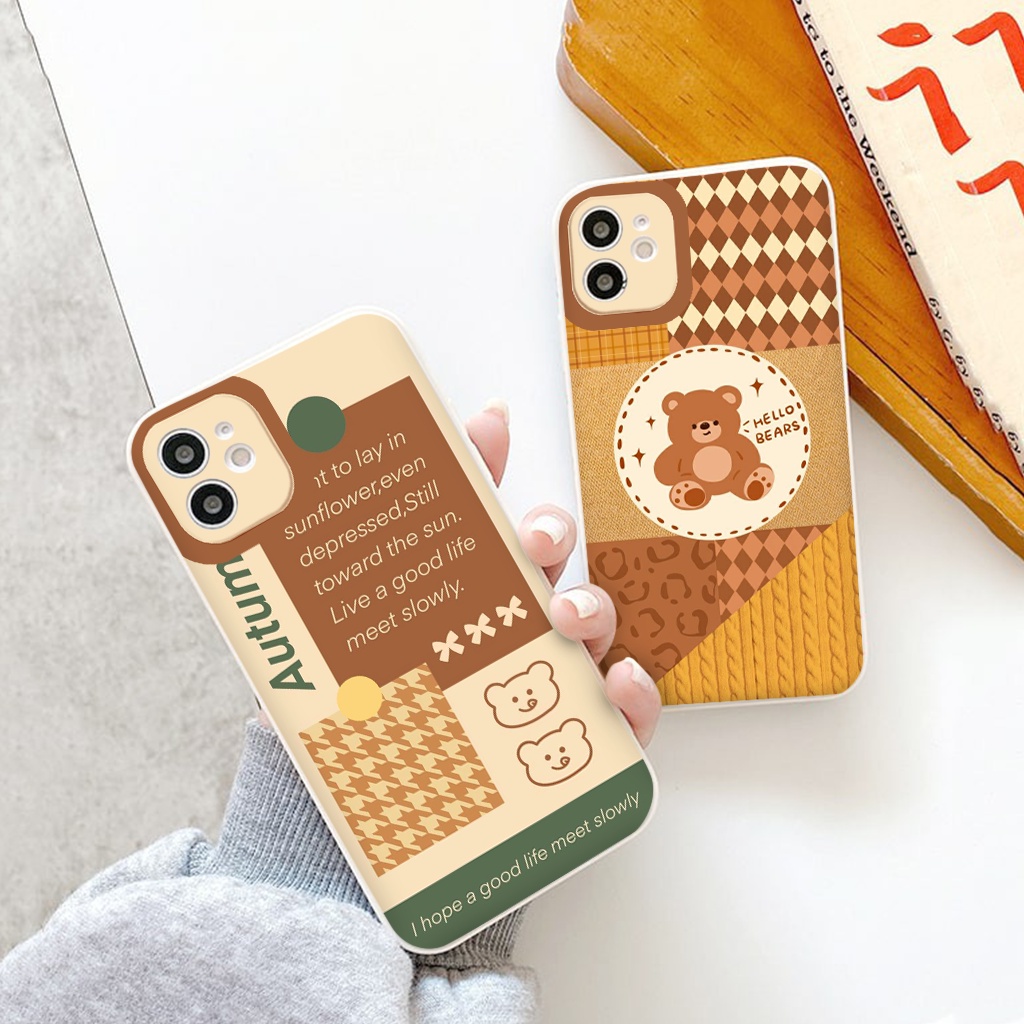 Ốp điện thoại Iphone brown bear ốp lưng iphone vuông cạnh 7plus 8plus 13promax 11 promax 12 pro max 6 6plus x xr xsmax