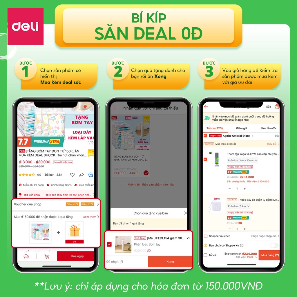 Túi hút chân không đựng quần áo chăn màn Deli siêu dai dày gấp đôi sử dụng nhiều lần chống nước tránh ẩm nấm mốc