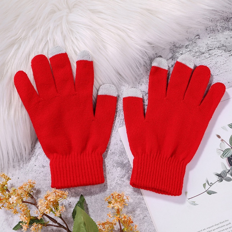 Set 6 Đôi Găng Tay Dệt Kim Dày Dặn Chống Gió Màu Sắc Đơn Giản Giữ Ấm Tốt Có Thể Chạm Màn Hình Cảm Ứ