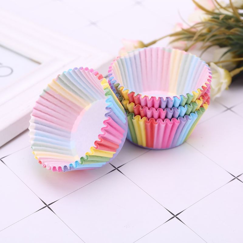 100 Cốc Giấy Màu Cầu Vồng Làm Bánh Cupcake