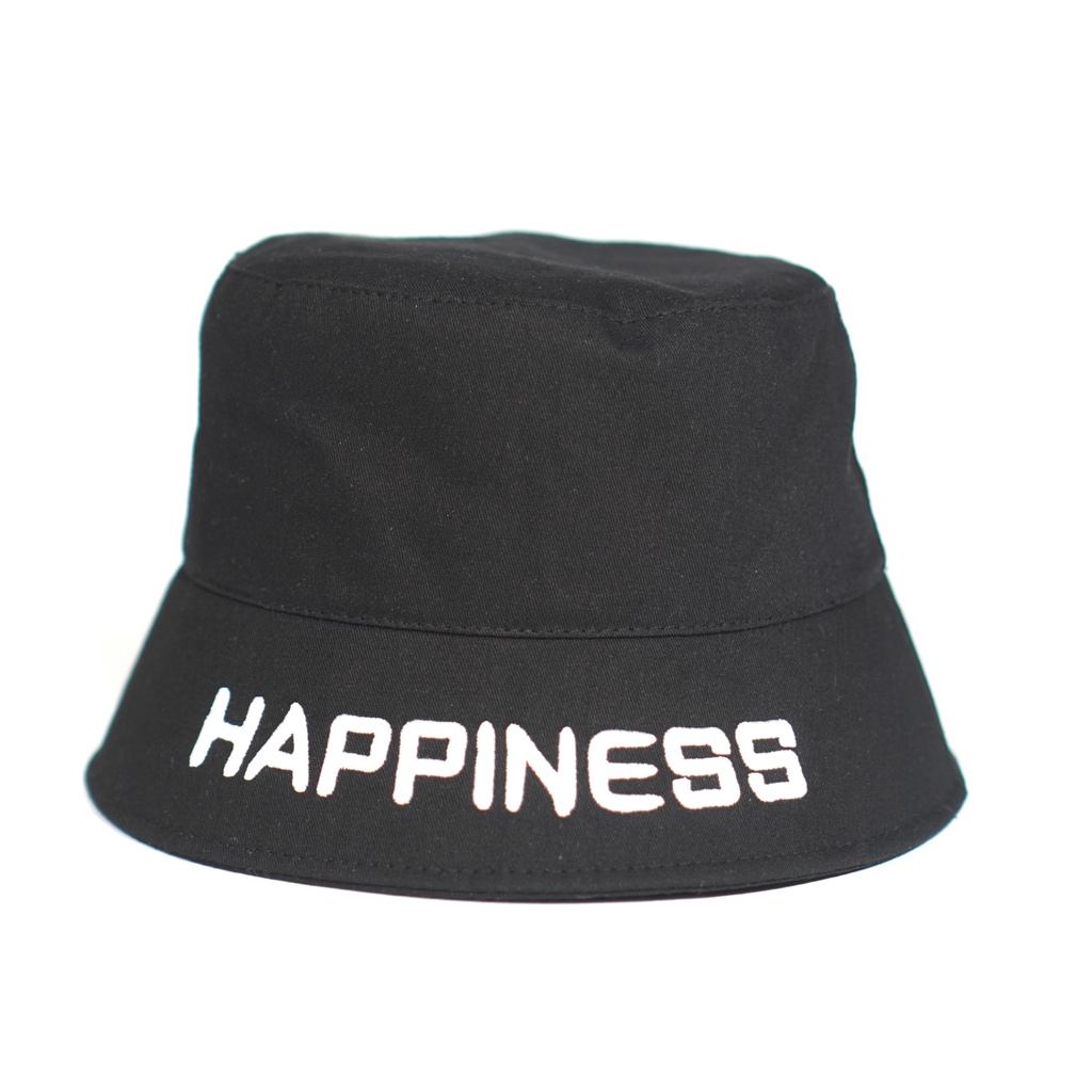Mũ bucket thêu chữ Happiness Nón tai bèo vành cụp chất kaki phong cách Ulzzang thời trang form unisex nam nữ B05