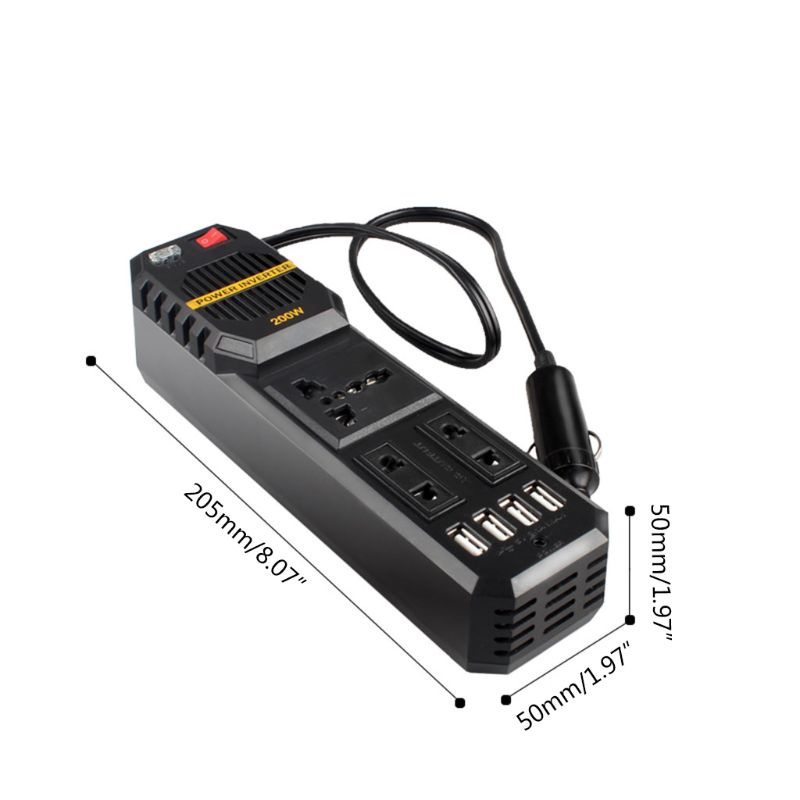 Bộ Chuyển Đổi Nguồn Điện 4 Cổng USB 12V DC Sang AC 220V 200W Cho Xe Hơi