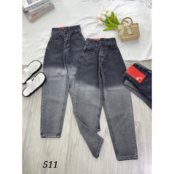 Baggy jeans lưng cao trơn 2 nút