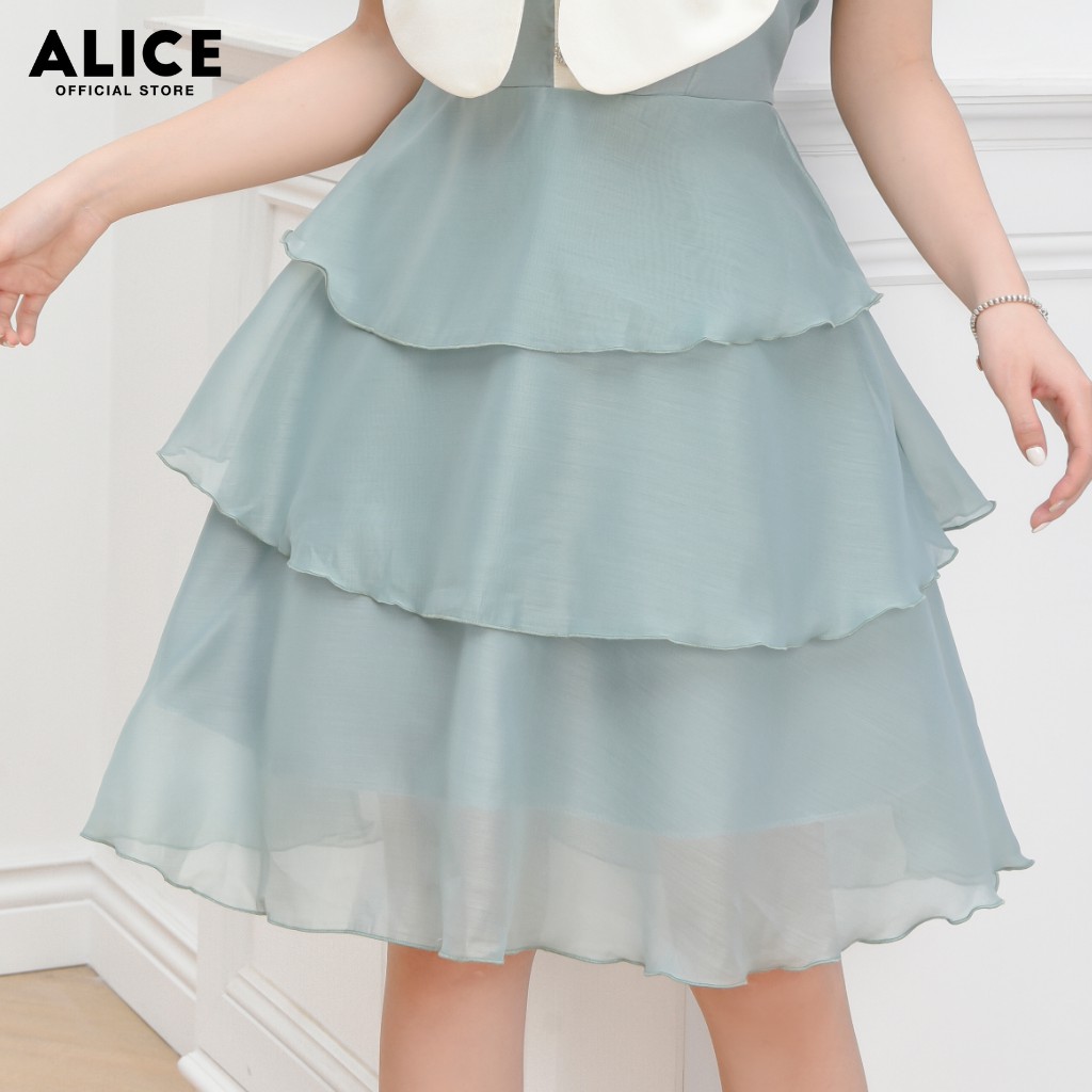 Đầm Thiết Kế Dự Tiệc ALICE Dáng Xòe Xếp Tầng Tay Bồng Nơ Ngực Sang Trọng Cho Nữ Dự Tiệc V697