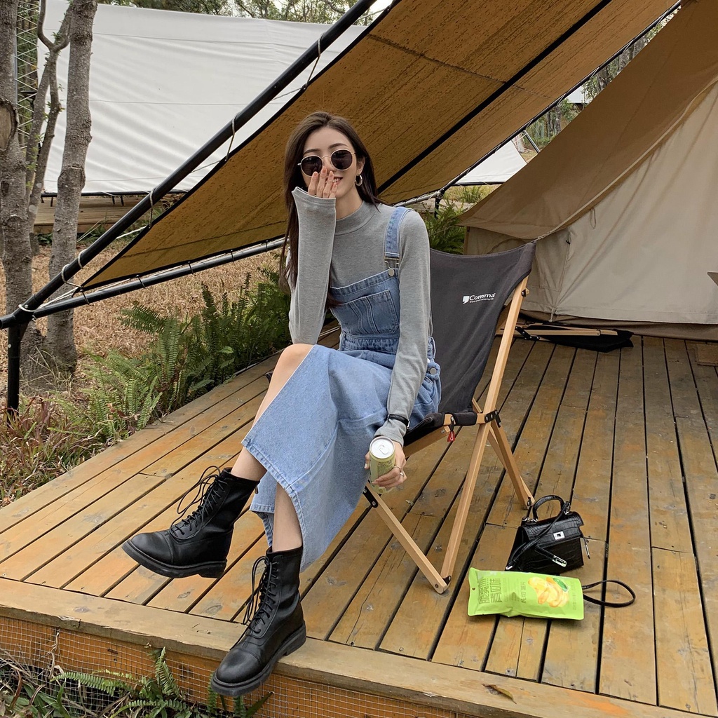 Đầm yếm dáng rộng đơn giản cổ điển phong cách Hàn Quốc