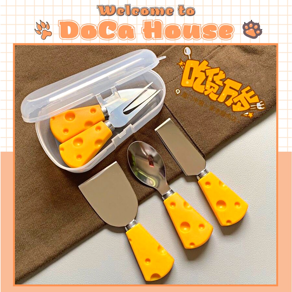 Bộ dao, thìa (muỗng), dĩa mini hình phomai siêu cute ăn hoa quả, bánh ngọt, phụ kiện chụp ảnh đồ ăn DC38