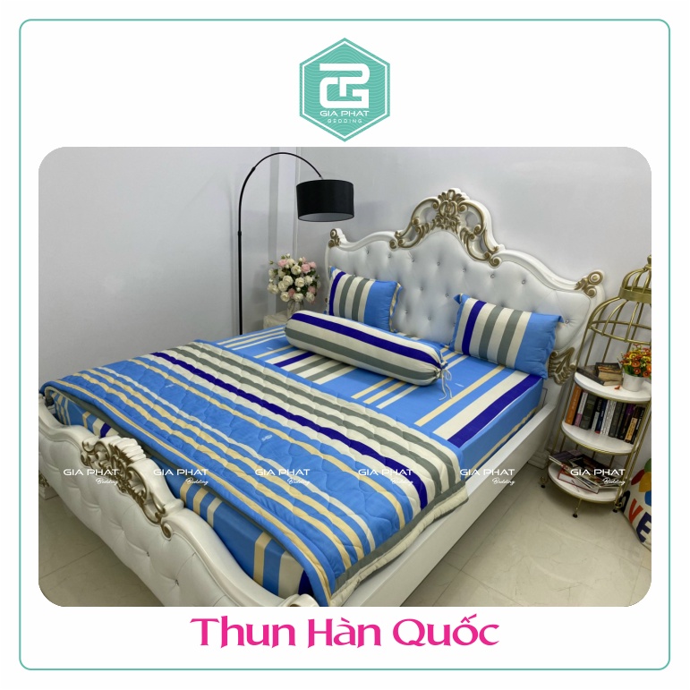 Bộ Ga Gối Thun Lạnh Hàn Quốc { 4 Món } họa tiết Sọc ( 1 ga bọc + 2 vỏ gối nằm + 1 vỏ gối ôm )