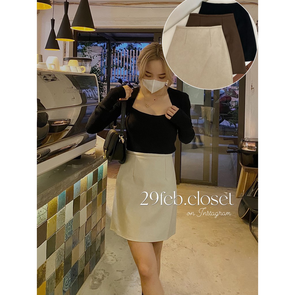 [Ảnh thật/video 29feb] Chân váy da lì chữ A basic - 8683