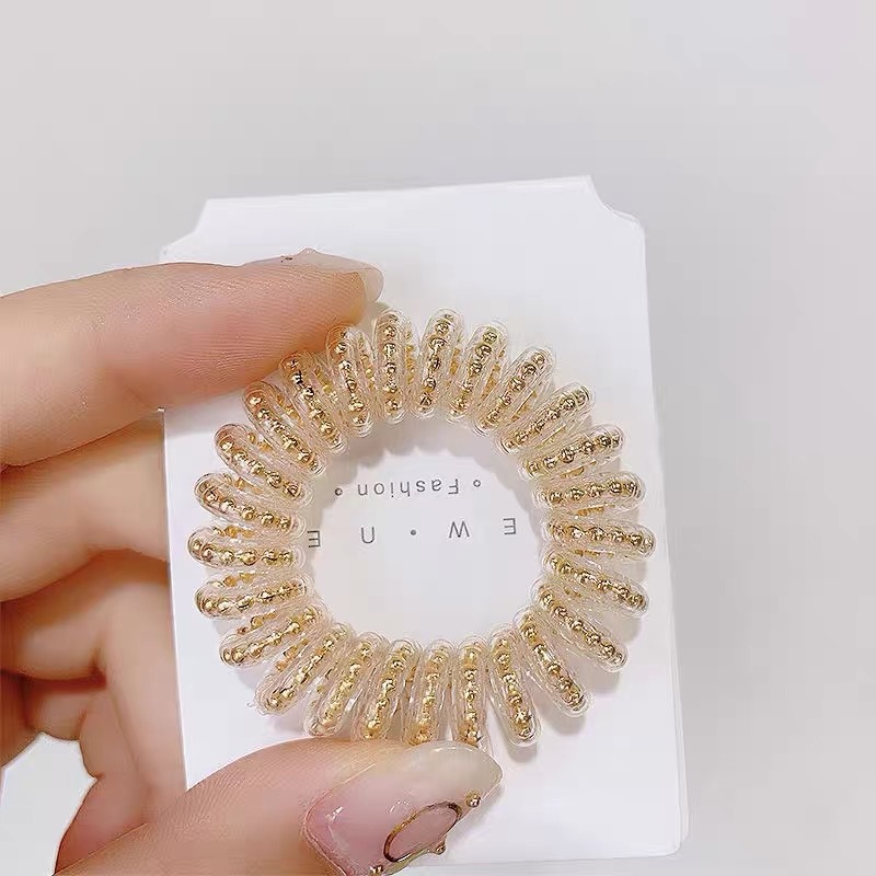 Dây Buộc Tóc Dạng Xoắn Co Giãn Màu Vàng / Bạc Jp5 Cho Nữ