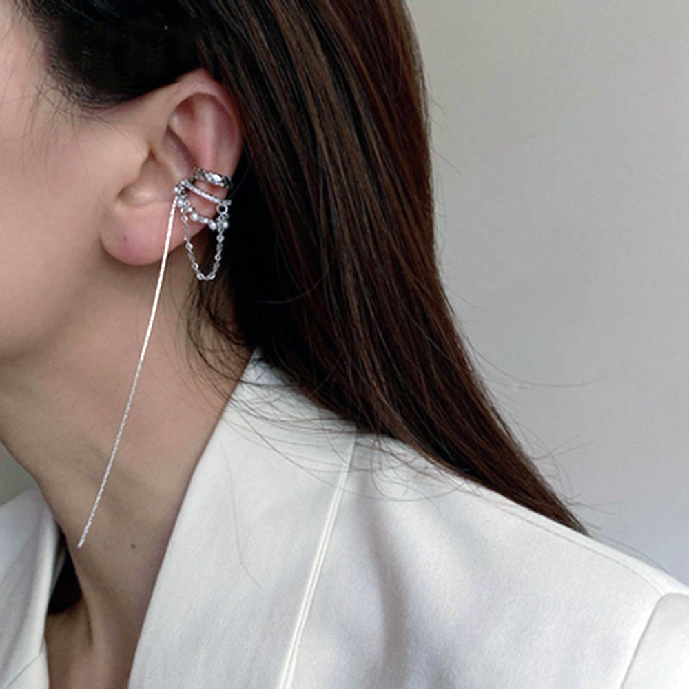 Khuyên Kẹp Vành Tai Dài Đính Ngọc Trai Thời Trang Cho Nữ