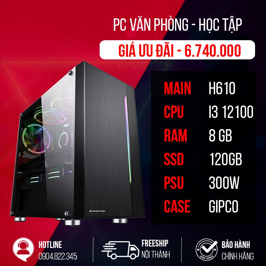 Bộ máy tính PC văn phòng, học tập, làm việc online, gaming H610 + i3 12100 + 8gb ram GIÁ SIÊU SỐC Mới 100% BH 3 năm