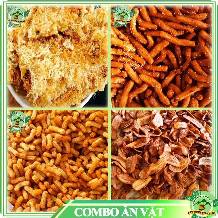 Combo đồ ăn vặt cơm cháy, chuối sấy, bánh thèo lèo, nui