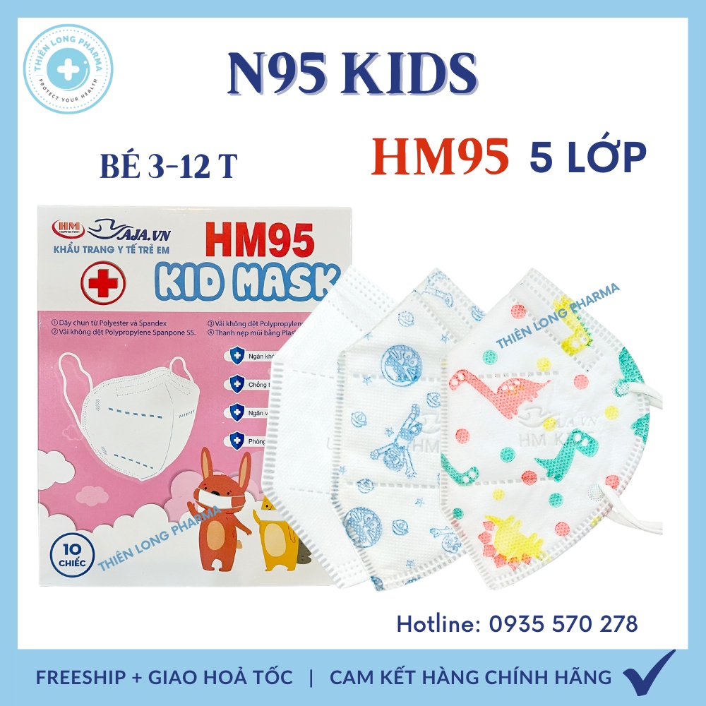 [Set 50Cái] Khẩu trang trẻ em N95 5 lớp kháng khuẩn hoạ tiết dễ thương êm mịn hàng chính hãng