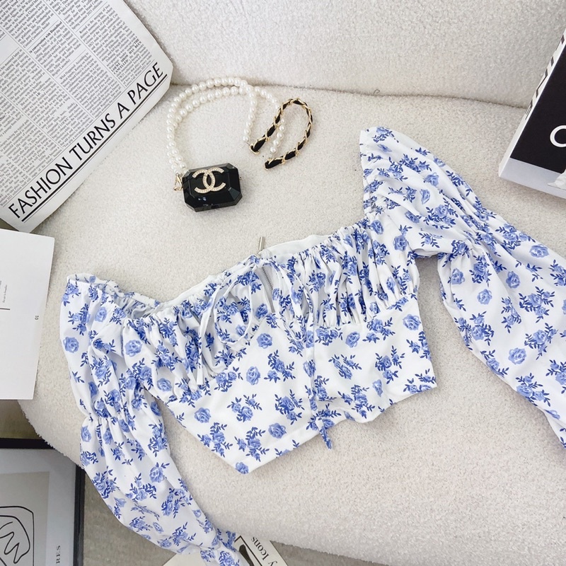 ÁO CROPTOP HOA NHÍ TAY BO PHỒNG