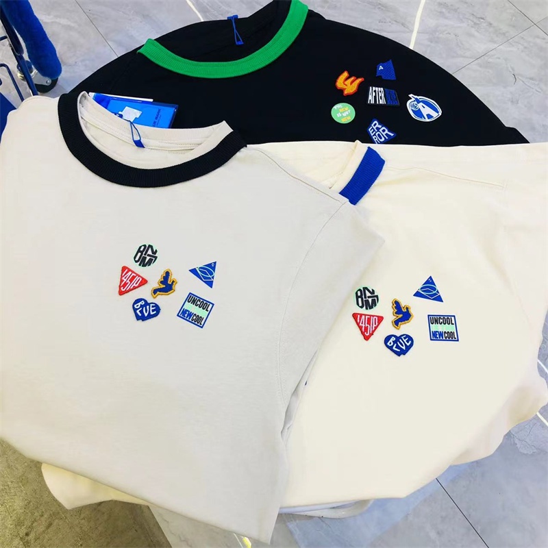 Áo Thun Tay Ngắn Cổ Tròn Thêu Họa Tiết Màu Sắc Tương Phản Thời Trang Mùa Hè Cho Nữ