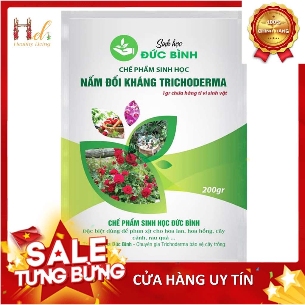 Chế Phẩm Men Vi Sinh Nấm Đối Kháng Trichoderma - Đức Bình - Tưới Hoặc Phun Xịt Cho Hoa Hồng, Hoa Lan, Cây Cảnh 200gr