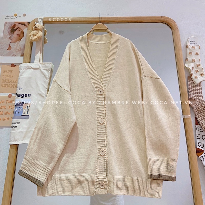 [KC0005] Áo khoác CARDIGAN len cúc to phối viền màu cổ tay form rộng (Có sẵn/ảnh thật)