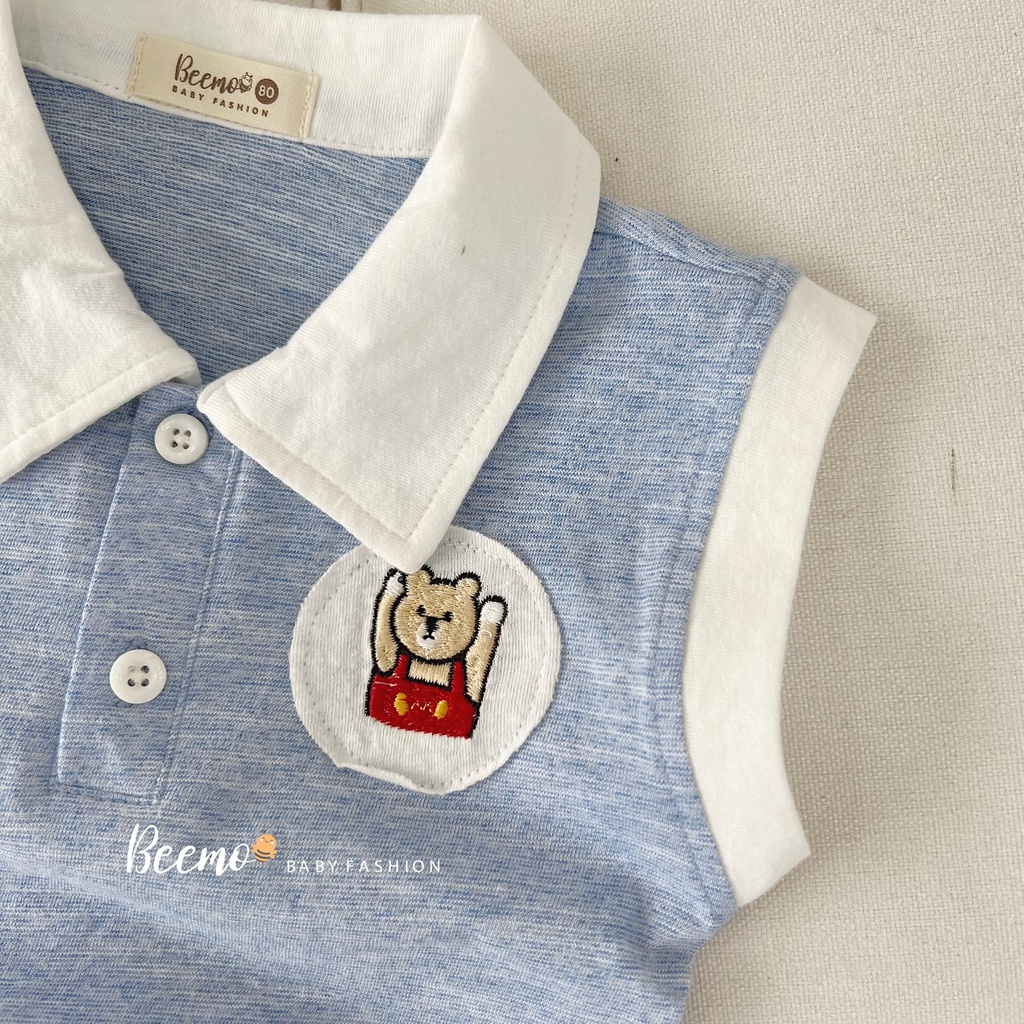 Bộ set quần áo Beemo chất cotton thoáng mát thêu gấu trước ngực 3 màu cho bé trai,bé gái từ 1 đến 6 tuổi - 22156BHH