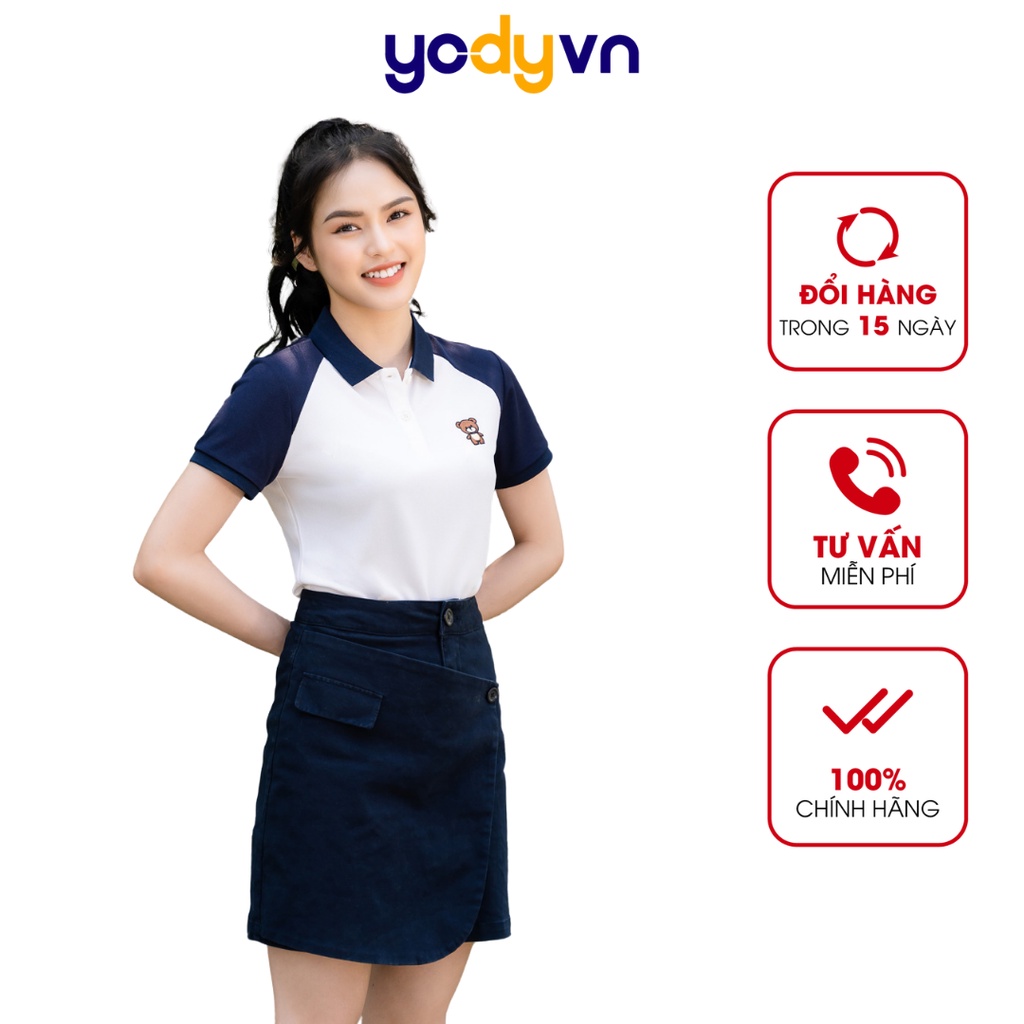Áo polo nữ YODY in hình gấu vải cotton cà phê APN5326