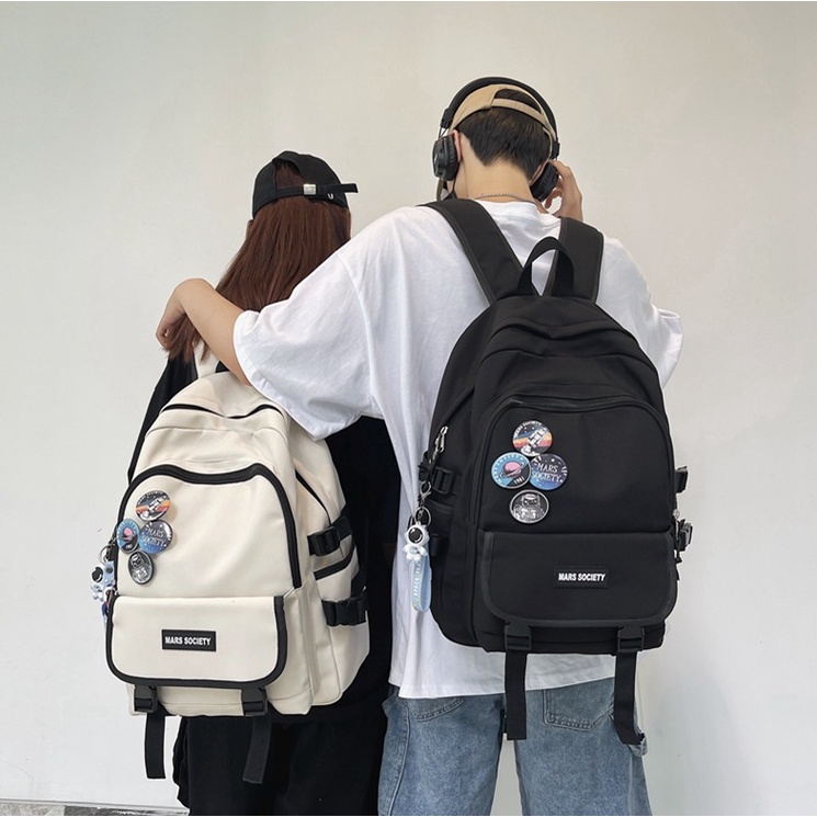 Cặp đi học nam nữ phong cách unisex TẶNG 4 huy hiệu trang trí siêu nổi bật - Balo laptop nhiều ngăn chống nước đẹp rẻ
