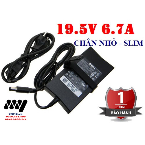 [Mã ELHAMS5 giảm 6% đơn 300K] Sạc laptop Dell 19.5V-6.7A Chân nhỏ SLIM (130W) - Adapter kèm dây nguồn - hàng new