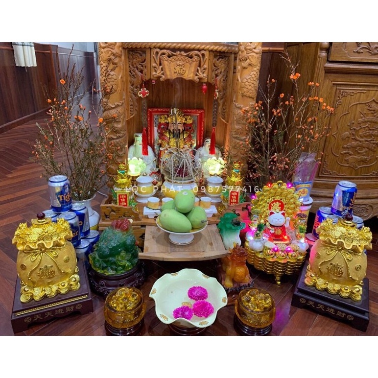 Bát tụ bảo bồn kèm đôn gỗ phong thủy Lộc phát chiêu tài