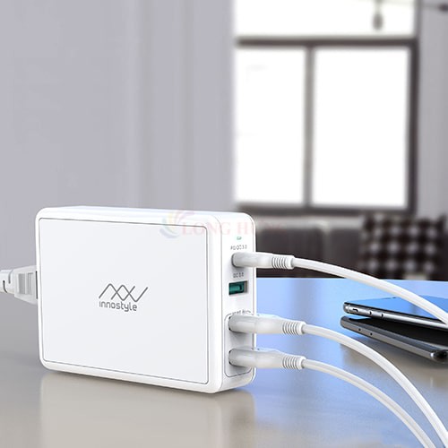 Sạc đa cổng Innostyle Gomax Pro 3USB 1Type-C PD80W IC80-4PD - Hàng chính hãng - Thiết kê nhỏ gọn 3USB,1Type-C tiện lợi