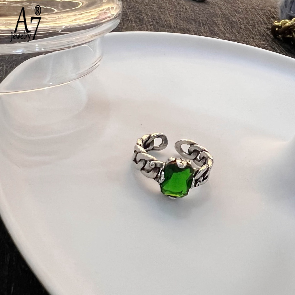 Nhẫn Hở Hình Vuông Đính Đá A7 Phong Cách Thái Lan Dành Cho Nữ