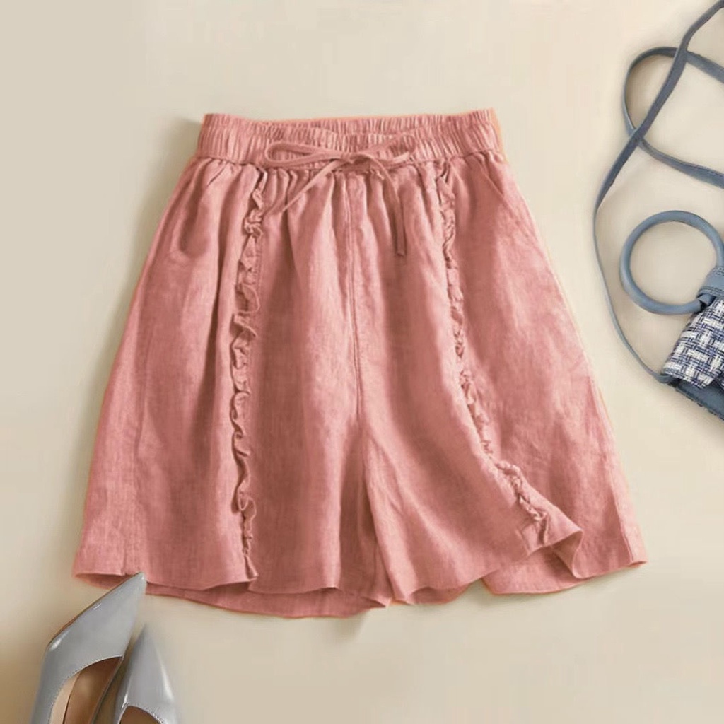 Quần Short 100% Cotton Lanh Ống Rộng Thoáng Khí Thời Trang Mùa Hè Cho Nữ