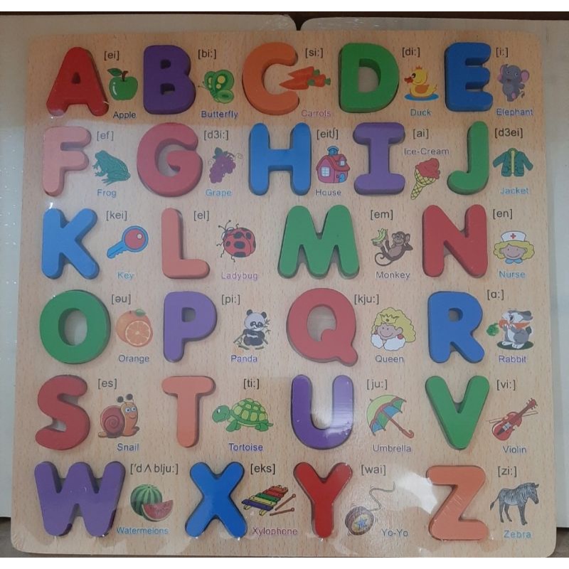 Bảng chữ cái tiếng anh bằng gỗ loại to chữ nổi kèm hình