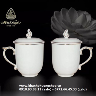 Ly sứ có nắp viền chỉ vàng sứ Minh Long - ly sứ có nắp viền chỉ vàng