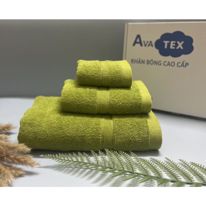 COMBO 3 Khăn: Khăn gội, khăn mặt, khăn tắm AVATEX 100% cotton. Siêu thấm hút, mềm mại nhẹ nhàng cho da
