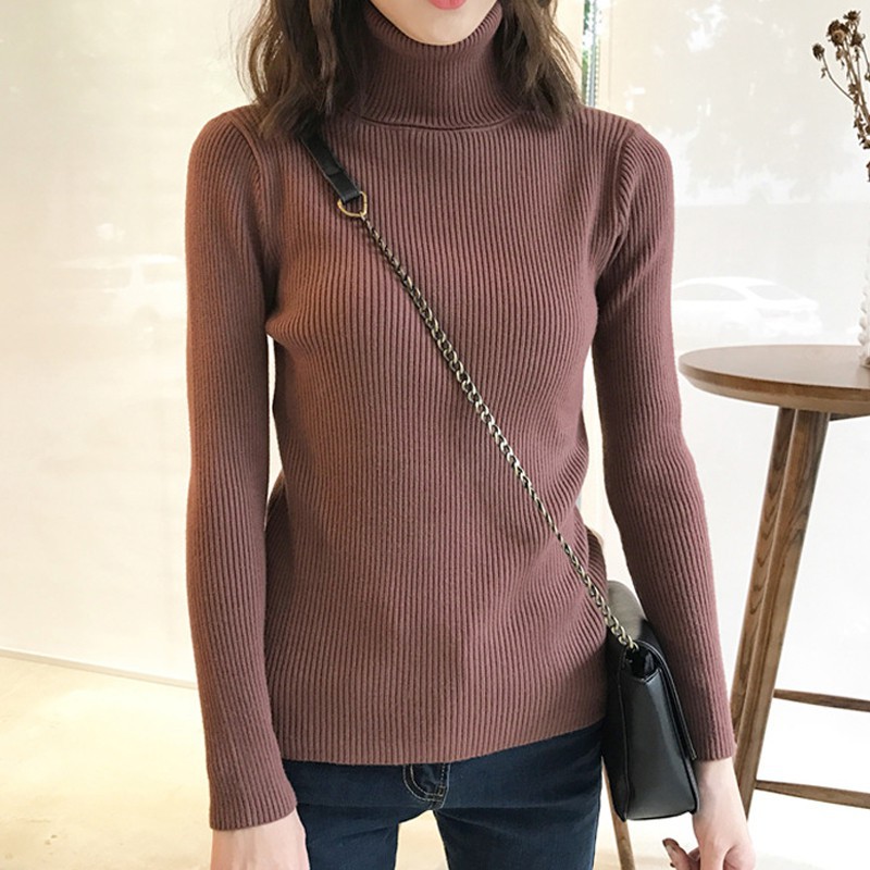 Áo Sweater dệt kim cổ lọ tay dài thiết kế ôm sát tôn dáng