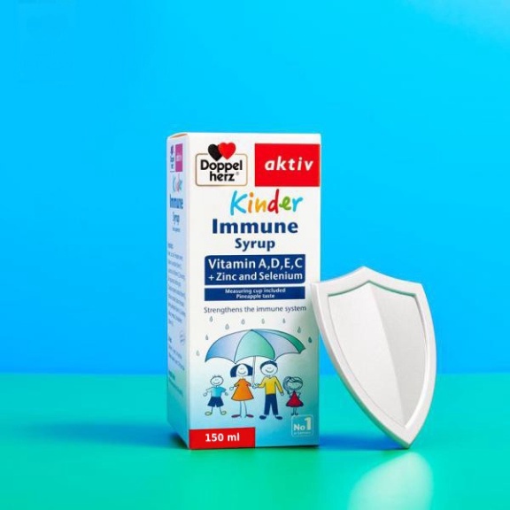 Siro tăng sức đề kháng phòng ngừa ốm vặt cho bé Doppelherz Aktiv Kinder Immune Syrup (C