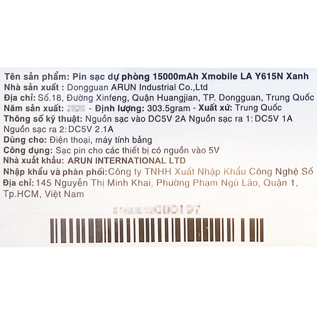 Pin sạc dự phòng Xmobile LA Y615N Xanh 15000mAh Micro USB/2 cổng USB - Chính hãng BH 12 tháng