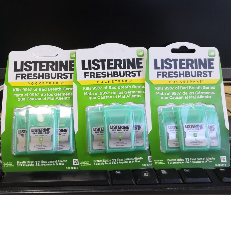 Giấy ngậm thơm miệng Listerine Freshburst Pocketpaks Breath Strips [vỉ 3 hộp x 24 miếng] -Có Sẵn