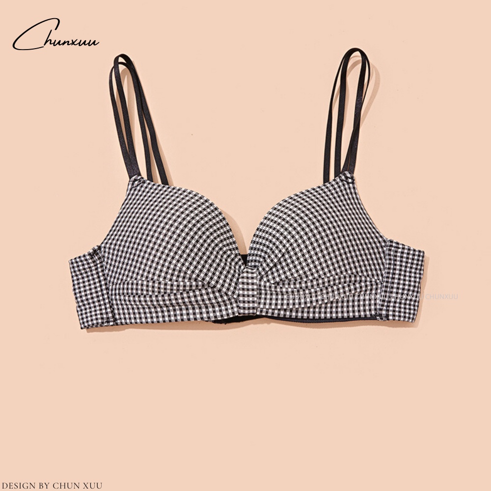 Áo lót nữ thiết kế kẻ caro trẻ trung đệm vừa không gọng nâng ngực gợi cảm có lỗ thông hơi ChunXuu- AV44
