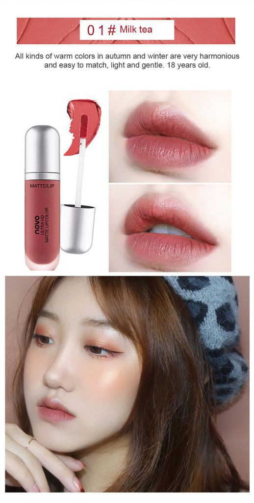 ✨Hot Sale✨ Son kem lì dưỡng ẩm kháng nước nhãn hiệu NOVO Son kem lì Novo Big Ultra HD Matte Lip bền màu chống trôi techo