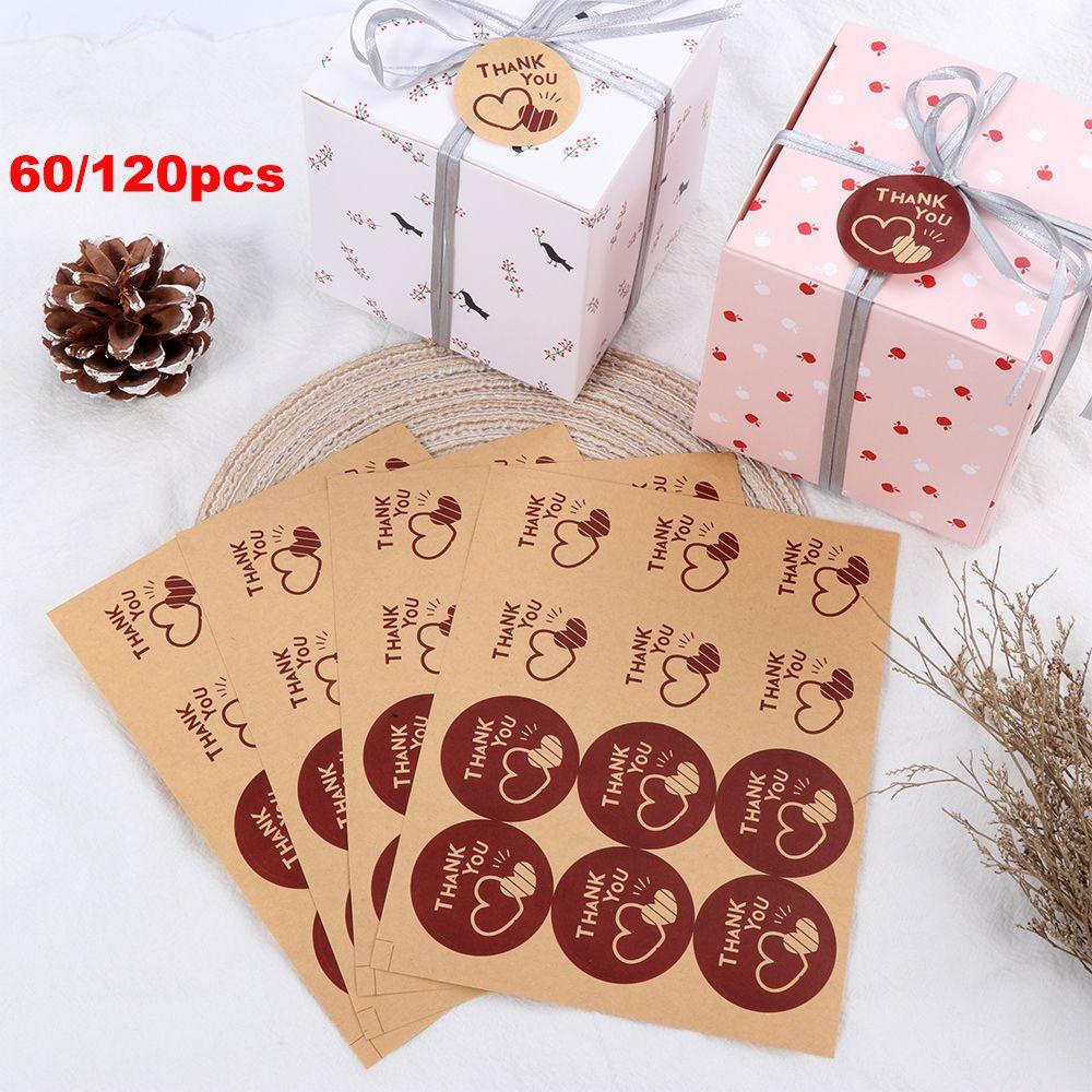 Set 60 / 120 Miếng Dán Tròn In Chữ Thank You Độc Đáo Trang Trí Đồ Thủ Công DIY